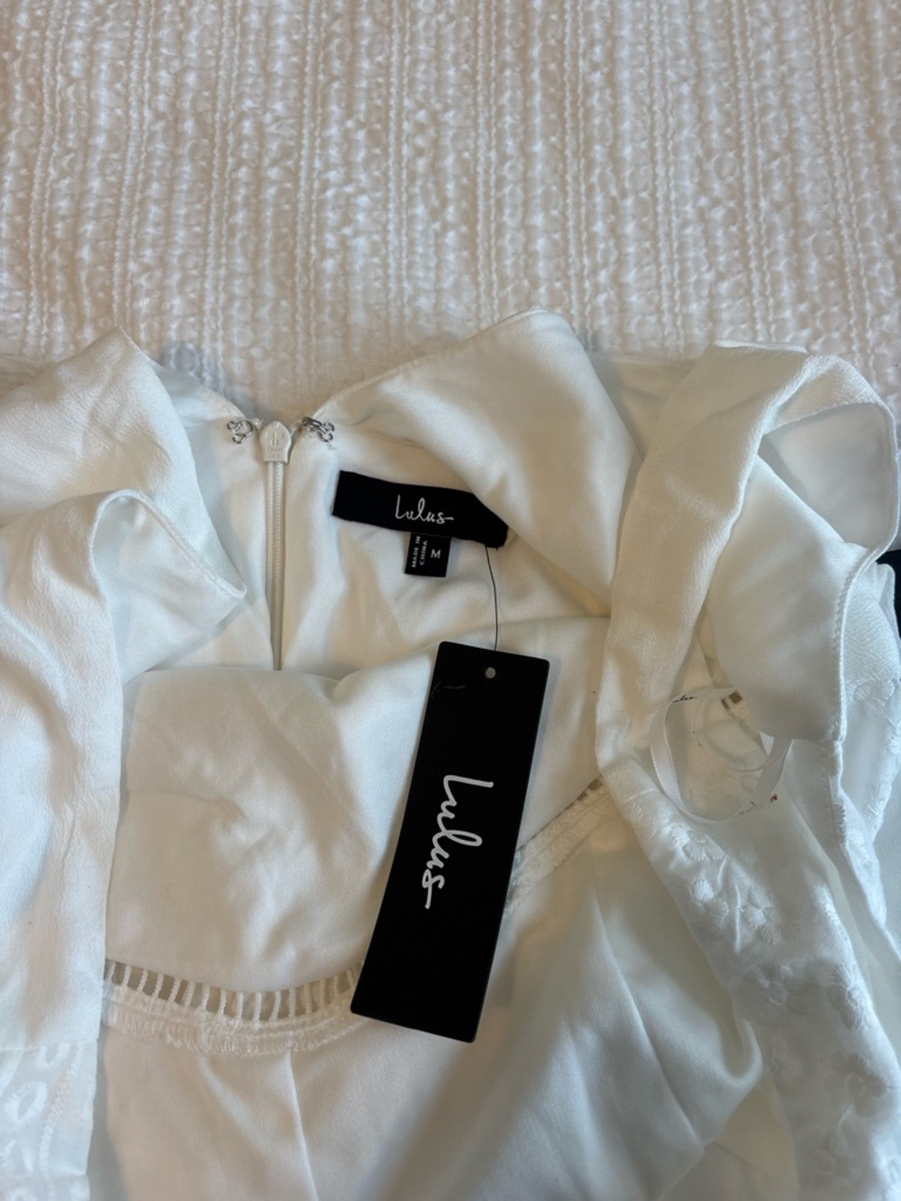 Lulus Endlessly Enticing White Embroidered Babydoll Mini Dress - Size M - Picture 3 of 3